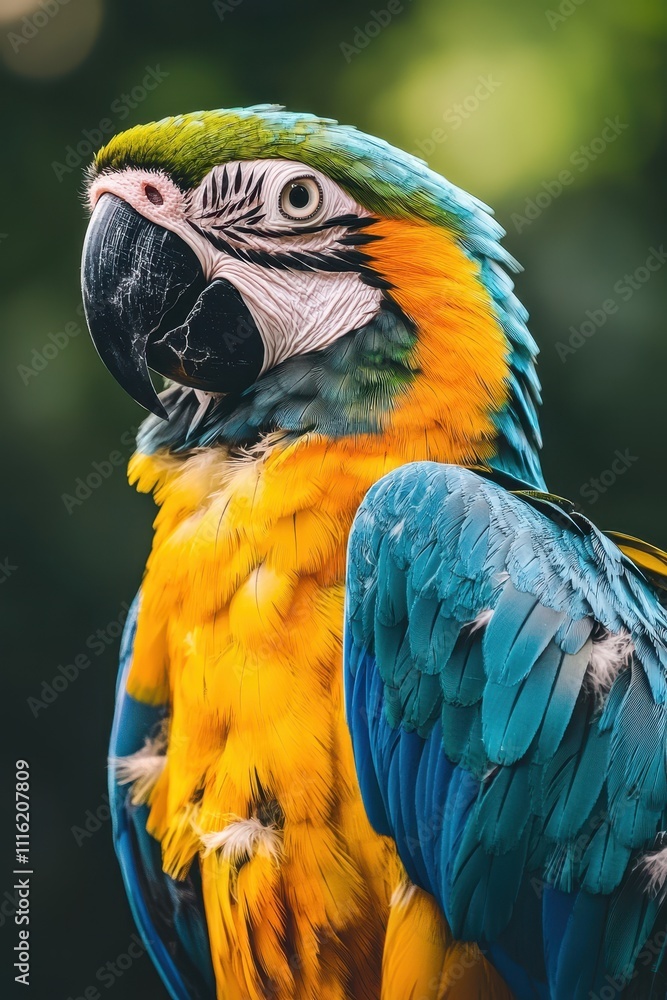 Fototapeta premium Close-up of a colorful parrot. Selective focus