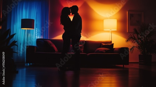 A couple sharing a discreet moment in a dimly lit room