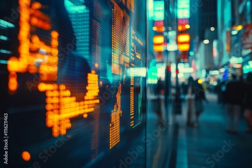 Wallpaper Mural Vibrant financial building showcasing stock market data with colorful digital graphs Torontodigital.ca