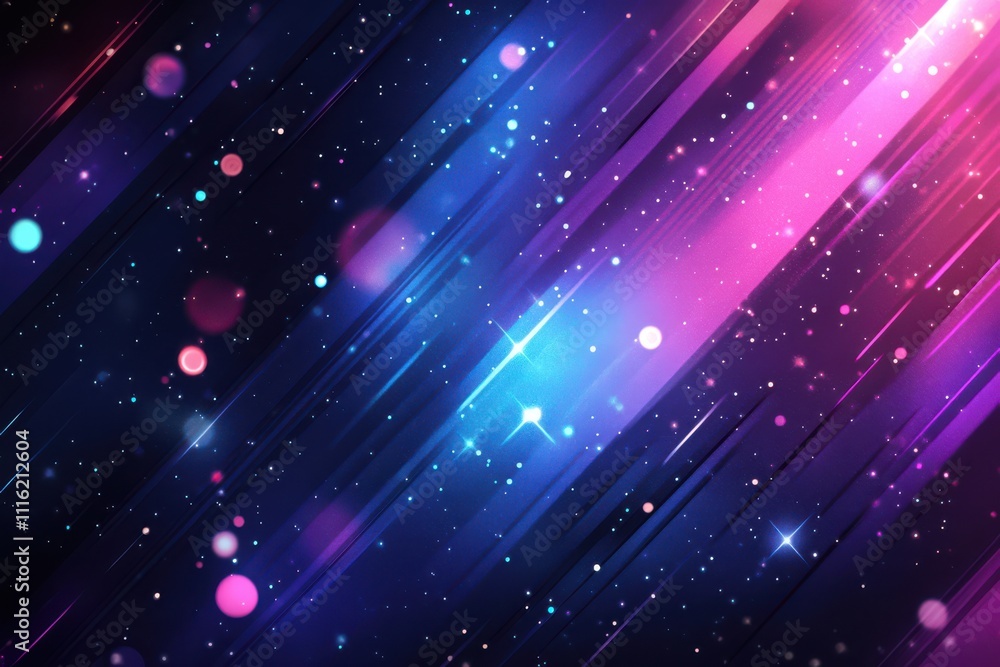 Fototapeta premium Abstract blue and purple diagonal lines and glowing light effects background with waves and sparkling stars Vector illustration