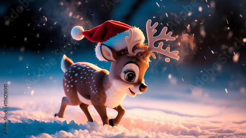 reindeer in the snow, cartoon