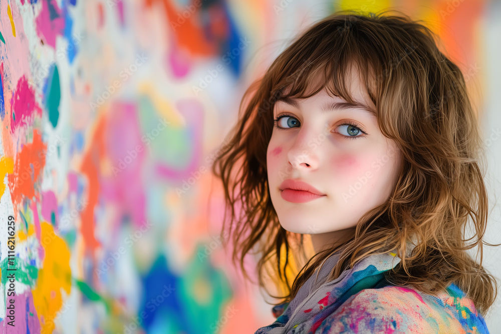 young woman with colorful paint on her face young woman with colorful paint on her face