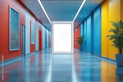 Wallpaper Mural blank, empty white picture frame mockup positioned in a sterile hospital corridor, inviting creativity and personalization in a clinical environment Torontodigital.ca