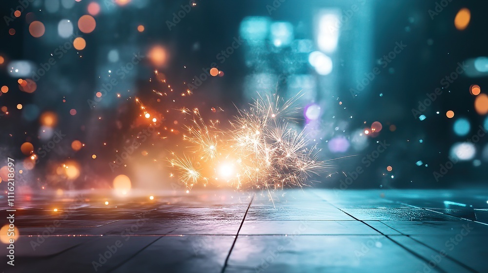 New Year is a celebration of joy festivity tradition fireworks cheers and resolutions for the future. Sparkling Lights and Bokeh Effects on Urban Street Scene New Year is a celebration of joy festivity tradition fireworks cheers and resolutions for the future. Sparkling Lights and Bokeh Effects on Urban Street Scene