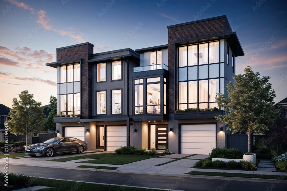 Fototapeta premium Elegant Modern Design of a Luxury Townhouse in a Prime Residential Area