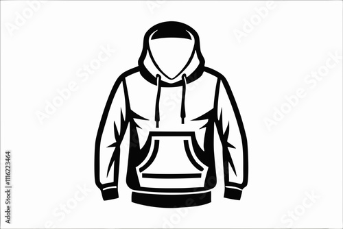 Silhouette Design of a Men's Hoodie with Drawstring Hood and Kangaroo Pocket in a Minimalist Modern Style