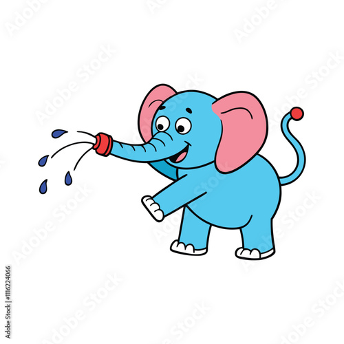 Cute Elephant Spraying Water Outline Vector Art