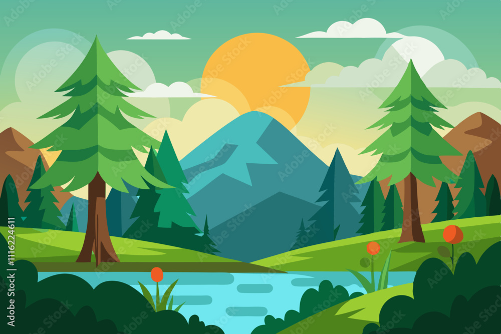 Obraz premium Nature flat illustration background landscape