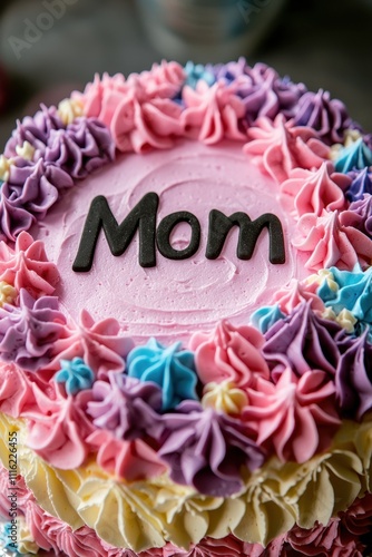 close-up of a cake with the inscription mom. Selective focus