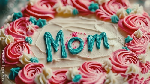 close-up of a cake with the inscription mom. Selective focus