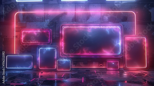 Game stream frames. Glow theme for live conference of gaming streamers, hud frame twitch streaming media gamer broadcast webcam digital box video screen, garish vector illustration