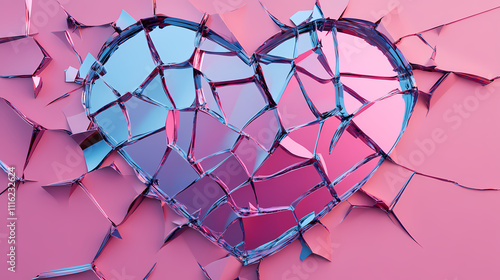 shattered glass heart with colorful fragments reflecting light, symbolizing broken love and emotions