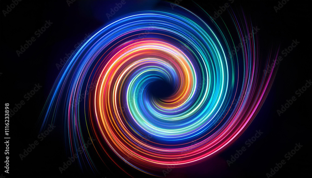 Obraz premium Abstract neon light spiral effect on black