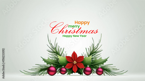 Happy Merry Christmas and Happy New Year background with Santa hat and flower