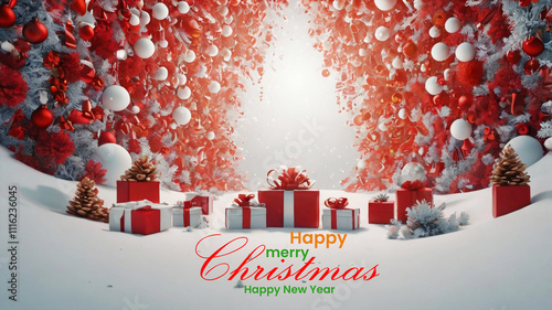 Happy Merry Christmas and Happy New Year background with Santa hat and flower