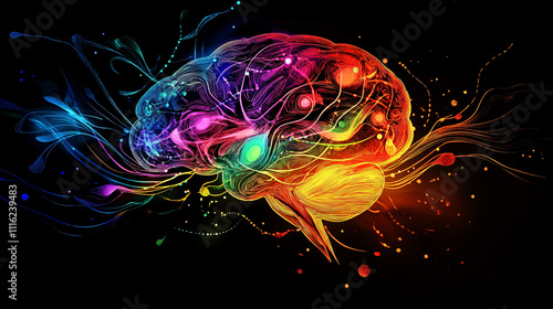 A colorful brain illustration showing emotional intelligence pathways, with neural connections representing emotional awareness, regulation, and empathy. photo