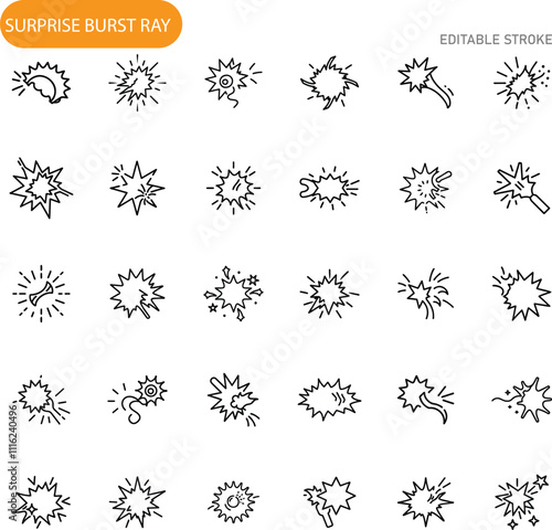 Surprise Burst Ray Icons Editable Stroke Line Art Graphics