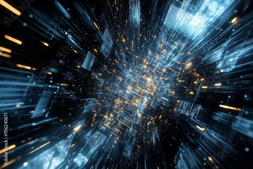 Obraz na płótnie Abstract representation of data streaming with glowing particles and lines creating a cosmic digital environment full of energy and movement for technological backgrounds w salonie