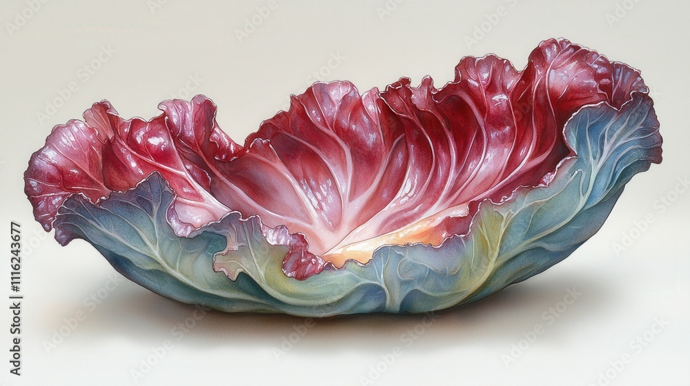 Elegant Decorative Bowl Crafted from Vibrant Red and Green Lettuce Leaves Elegant Decorative Bowl Crafted from Vibrant Red and Green Lettuce Leaves