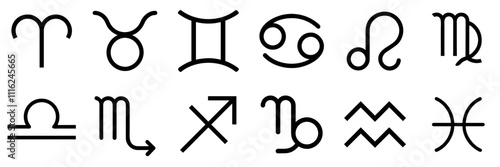 Black zodiac symbols in minimalist design