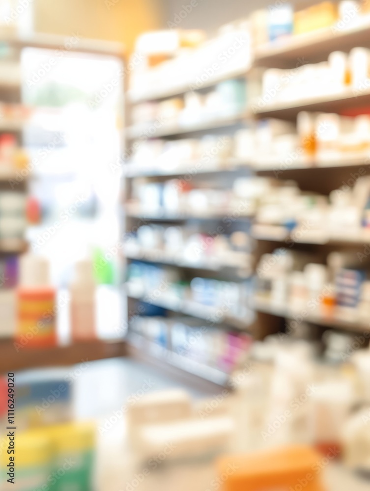 Fototapeta premium A close-up of pharmaceutical shelves, creating an impression of abundance.