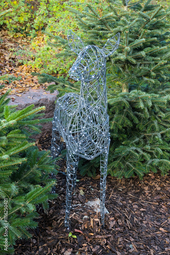 Wire Deer Sculpture in a Garden Setting