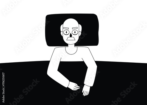 Old man or senior man on the bed can not sleep. insomnia and sleeplessness