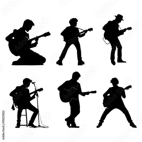 Musician Playing Guitar silhouette isolated on white background