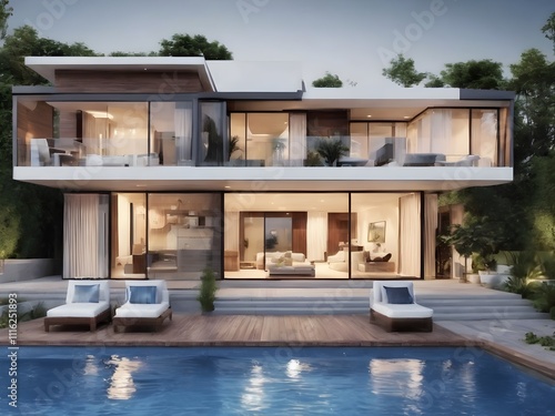 Wallpaper Mural luxury house with pool real estate  Torontodigital.ca