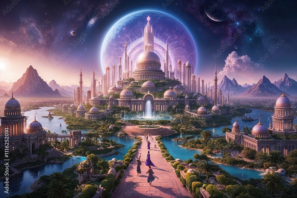 Obraz premium Celestial Oasis City a Heavenly Paradise in the Astral Dimension