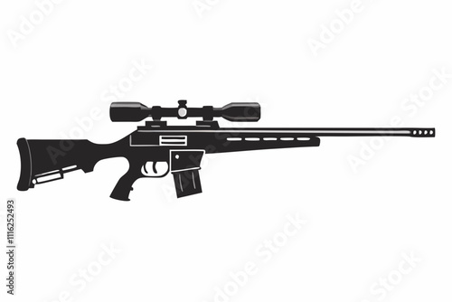 Silhouette Design of a Sniper Rifle Gun with Tactical Scope and Long Barrel in a Minimalist Style