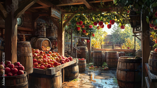 A craft cider mill where apples are carefully pressed and fermented to create a refreshing and natural apple cider, capturing the essence of fresh fruit and traditional brewing techniques.