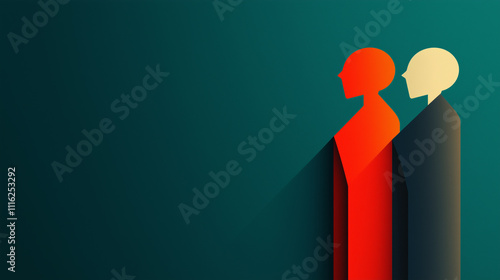 A clean and modern minimalist artwork featuring two overlapping abstract figures in red and beige, set against a deep green background, symbolizing unity and balance with sharp geometric shapes. photo