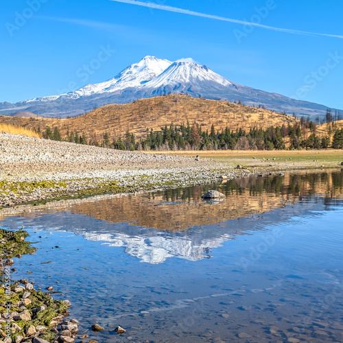 mount shasta northern california reflections in the lake photo