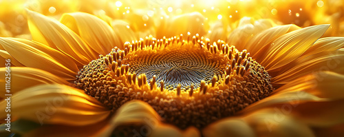 Golden Hour Sunflower Illustration: A Close-Up Macro of a Sunlit Sunflower photo