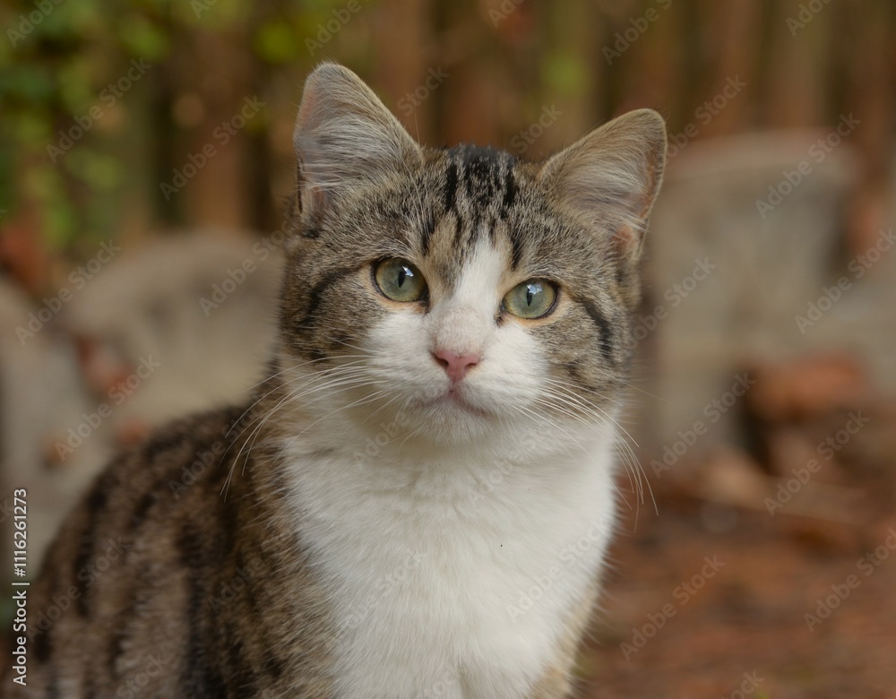 Obraz premium Chat gris et blanc assis