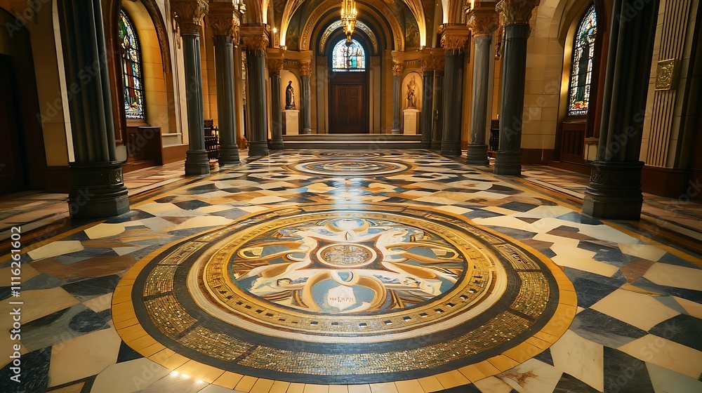 Obraz premium Intricate Mosaic Floor in a Grand Hall