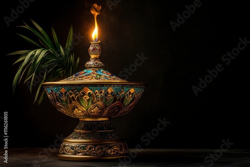 Ramadan and Eid al fitr Background 2020 special Islamic photos, new colorful Ramadan Mubarak isolated with black background Arabic light lamp with dates and tasbeeh, iftar concept image  photo