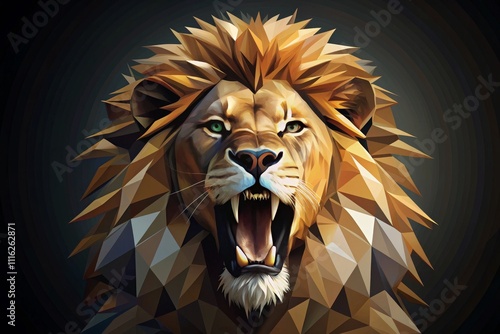 Majestic Low-Poly Lion Illustration with Dynamic Mane and Expression