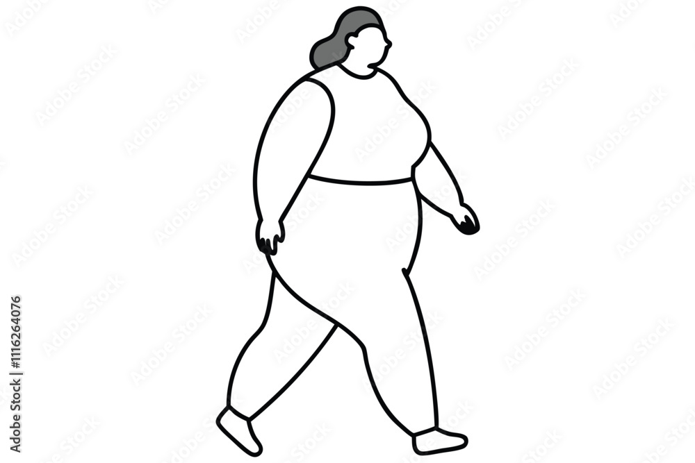 Fat woman walking line art vector illustration Fat woman walking line art vector illustration