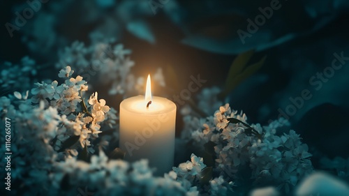 burning candlelight and white flowers