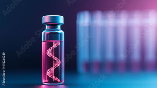 Close-up of a DNA strand inside a vial with soft lighting, representing genetic research and innovation in biotechnology. photo