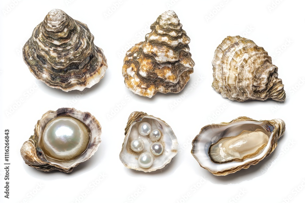 Set of pearl oyster isolated in white background Set of pearl oyster isolated in white background