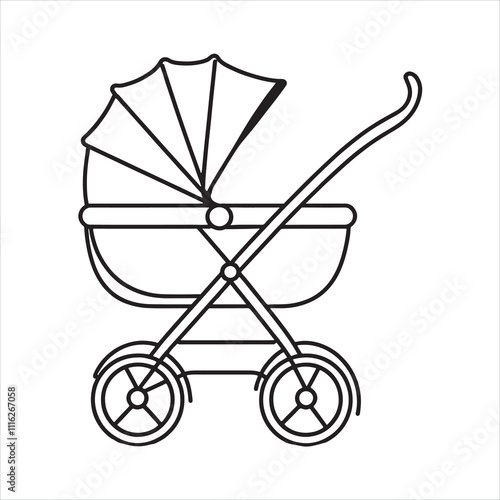 single one line Baby stroller silhouette on white background
