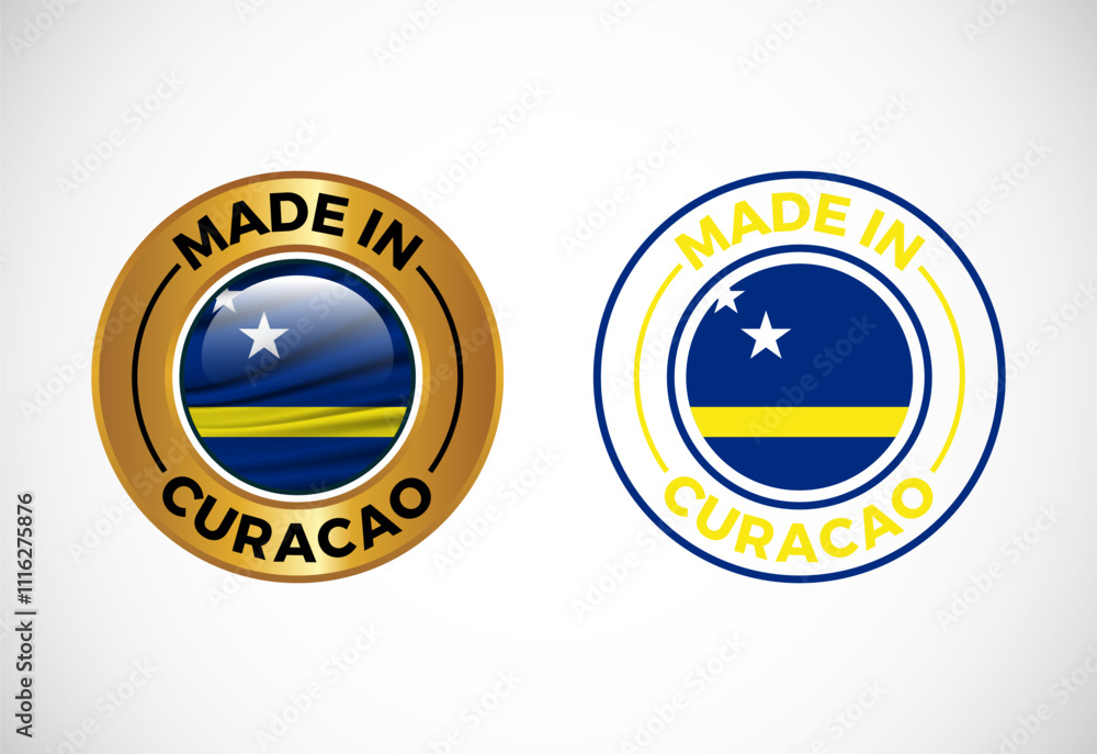 Made in Curacao label icon with flag. Icon set for business, badge, seal, sticker, logo, and symbol Made in Curacao label icon with flag. Icon set for business, badge, seal, sticker, logo, and symbol