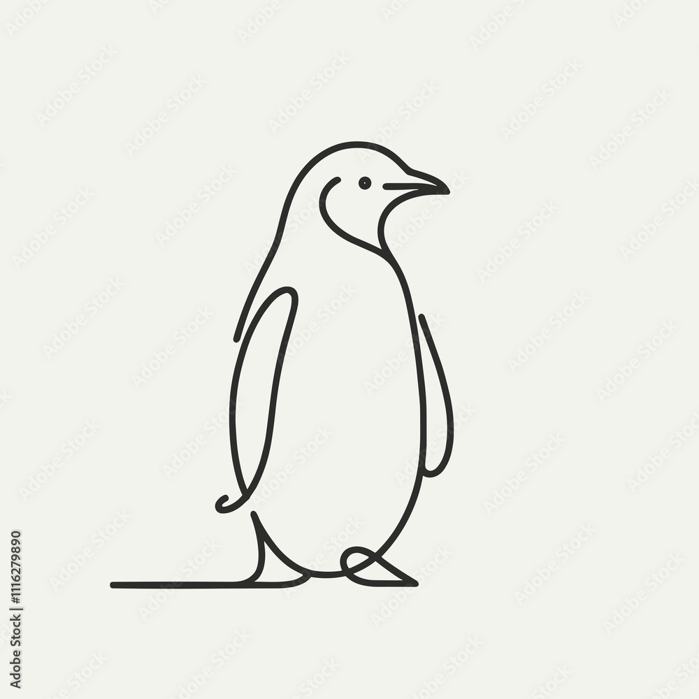 Obraz premium Penguin in minimalist line art style, AI Generation