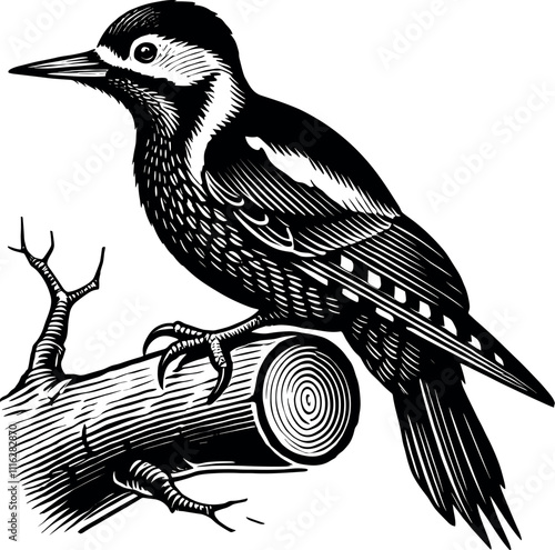 Woodpecker Bird Silhouette - Black Vector Cricut Design for T-Shirt Printing photo