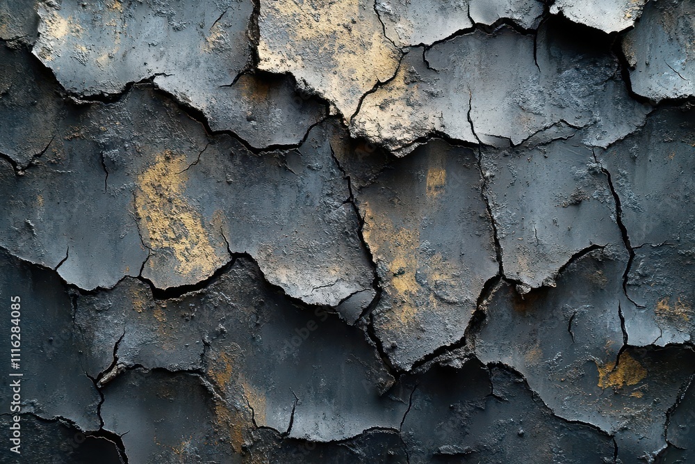 Obraz premium grunge metal wall texture featuring deep cracks and a dusty old film effect, creating a chilling ambience suitable for a halloween-themed background, evoking feelings of mystery and suspense