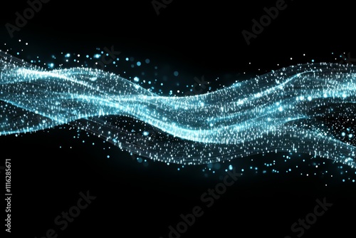 Ethereal Waves of Blue Light and Sparkling Particles on a Dark Background for Abstract Art, Digital Design, and Visual Effects Projects
