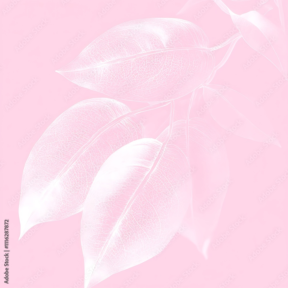 Delicate White Leaves on a Pink Background Delicate White Leaves on a Pink Background